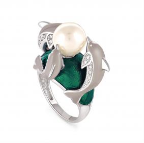Серебряное кольцо KABAROVSKY K11-018-1501 с жемчугом и Swarovski K11-018-1501 фото