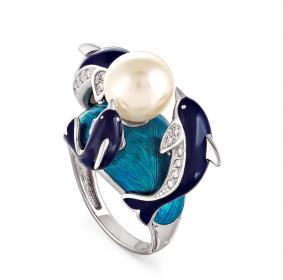 Серебряное кольцо KABAROVSKY K11-018-1509 с фианитом, жемчугом и эмалью K11-018-1509 фото