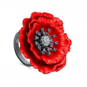 Серебряное кольцо KABAROVSKY K11-1053-3039 с керамикой и чёрным бриллиантом K11-1053-3039 фото