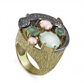 Кольцо из лимонного серебра KABAROVSKY K11-108-0901 с ониксом и Swarovski K11-108-0901 фото