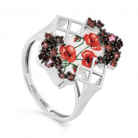 Кольцо из белого золота KABAROVSKY K11-11283-8522 с топазом Swarovski и финифтью K11-11283-8522 фото