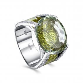 Кольцо из белого золота KABAROVSKY K11-12006-21113 с бриллиантом, эмалью и празиолитом K11-12006-21113 фото