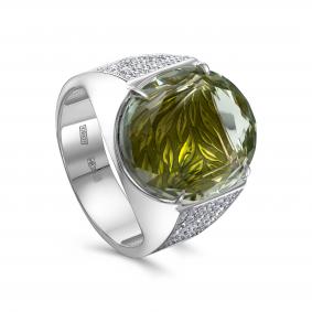 Кольцо из белого золота KABAROVSKY K11-12007-21113 с бриллиантом, эмалью и празиолитом K11-12007-21113 фото