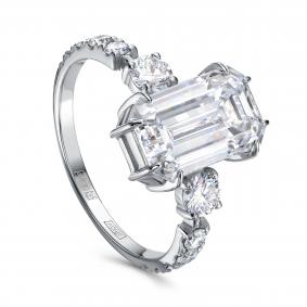 Кольцо из белого золота KABAROVSKY K11-12182-14300 с изумрудом и бриллиантом выращенным K11-12182-14300 фото