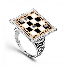 Серебряное кольцо KABAROVSKY K11-216-2001 с бриллиантом, эмалью и чёрным бриллиантом K11-216-2001 фото