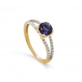 Кольцо из лимонного золота KABAROVSKY K11-21798-21300 с бриллиантом и иолитом K11-21798-21300 фото