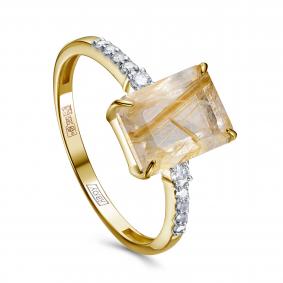 Кольцо из лимонного золота KABAROVSKY K11-22034-5100 с бриллиантом и кварцем K11-22034-5100 фото