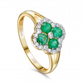 Кольцо из лимонного золота KABAROVSKY K11-22129-1200 с бриллиантом и изумрудом K11-22129-1200 фото