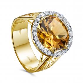 Кольцо из лимонного золота KABAROVSKY K11-22149-2900 с бриллиантом и цитрином K11-22149-2900 фото
