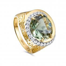 Кольцо из лимонного золота KABAROVSKY K11-22150-21100 с бриллиантом и празиолитом K11-22150-21100 фото