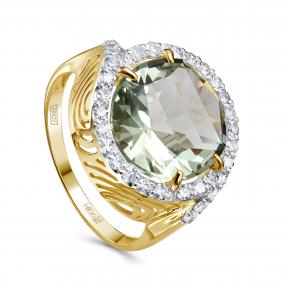 Кольцо из лимонного золота KABAROVSKY K11-22151-21100 с бриллиантом и празиолитом K11-22151-21100 фото