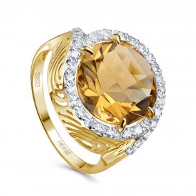 Золотое кольцо KABAROVSKY K11-22151-2900 с бриллиантом и цитрином K11-22151-2900 фото