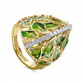 Кольцо из лимонного золота KABAROVSKY K11-22189-1013 с бриллиантом и эмалью K11-22189-1013 фото