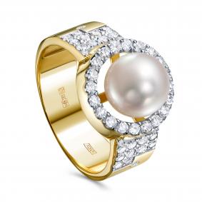 Кольцо из лимонного золота KABAROVSKY K11-22200-1500 с бриллиантом и жемчугом K11-22200-1500 фото