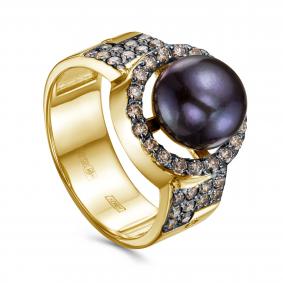 Кольцо из лимонного золота KABAROVSKY K11-22200-1689 с жемчугом и коньячным бриллиантом K11-22200-1689 фото
