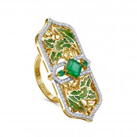 Кольцо из лимонного золота KABAROVSKY K11-22223-1213 с бриллиантом, изумрудом и эмалью K11-22223-1213 фото