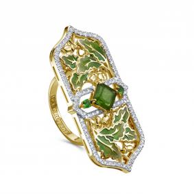 Кольцо из лимонного золота KABAROVSKY K11-22223/2-1213 с бриллиантом, изумрудом и эмалью K11-22223/2-1213 фото
