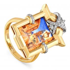 Кольцо из лимонного золота KABAROVSKY K11-2993-1022 с бриллиантом и финифтью K11-2993-1022 фото