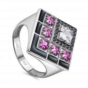 Серебряное кольцо KABAROVSKY K11-420-0102 с фианитом, эмалью и рубиновым корундом K11-420-0102 фото