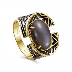 Кольцо из лимонного серебра KABAROVSKY K11-513-8702 с эмалью и лунным камнем K11-513-8702 фото