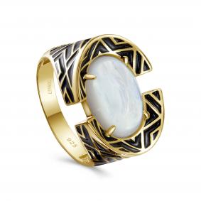 Серебряное кольцо KABAROVSKY K11-513-9031 с эмалью и лунным камнем K11-513-9031 фото