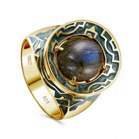 Кольцо из лимонного серебра KABAROVSKY K11-515-6590 с эмалью и лабрадоритом K11-515-6590 фото