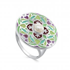 Серебряное кольцо KABAROVSKY K11-718-1501 с фианитом, жемчугом и эмалью K11-718-1501 фото