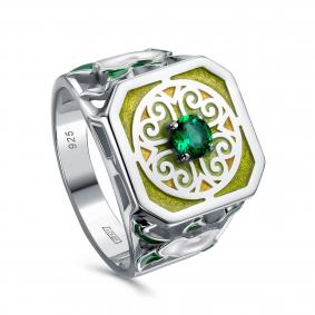Серебряное кольцо KABAROVSKY K11-782-13001 с эмалью и гидротермальным изумрудом K11-782-13001 фото