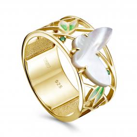 Кольцо из лимонного серебра KABAROVSKY K11-805-6231 с фианитом, эмалью и перламутром K11-805-6231 фото