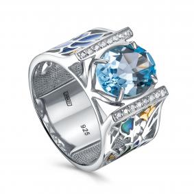 Серебряное кольцо KABAROVSKY K11-870-7805 с топазом, фианитом и эмалью K11-870-7805 фото