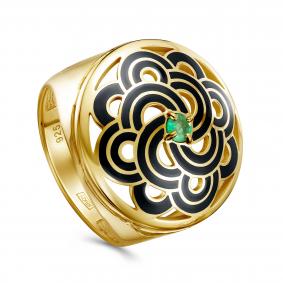 Кольцо из золочёного серебра KABAROVSKY K11-938-1202 с изумрудом и эмалью K11-938-1202 фото