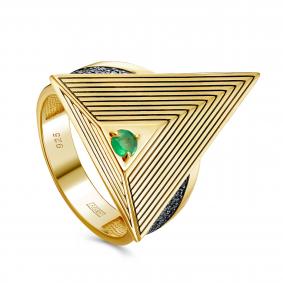 Кольцо из лимонного серебра KABAROVSKY K11-947-1281 с фианитом, изумрудом и эмалью K11-947-1281 фото