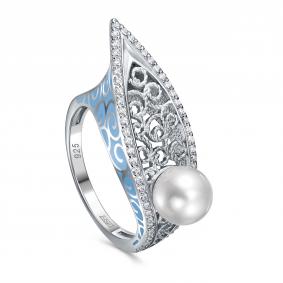 Серебряное кольцо KABAROVSKY K11-966-1505 с фианитом, жемчугом и эмалью K11-966-1505 фото