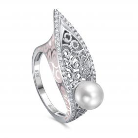 Серебряное кольцо KABAROVSKY K11-966-1511 с фианитом, жемчугом и эмалью K11-966-1511 фото