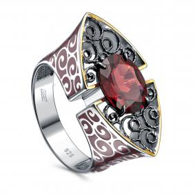 Серебряное кольцо KABAROVSKY K11-986-3511 с гранатом и эмалью K11-986-3511 фото