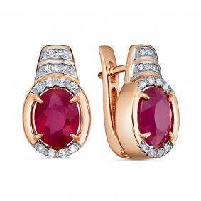 Золотые серьги KABAROVSKY K12-02173-3489 с бриллиантом и рубином K12-02173-3489 фото