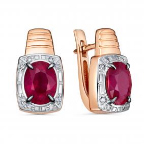Золотые серьги KABAROVSKY K12-02174-3489 с бриллиантом и рубином K12-02174-3489 фото