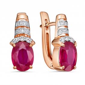 Золотые серьги KABAROVSKY K12-02175-3489 с бриллиантом и рубином K12-02175-3489 фото