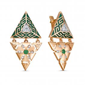 Золотые серьги KABAROVSKY K12-02234-1013 с бриллиантом, изумрудом и эмалью K12-02234-1013 фото