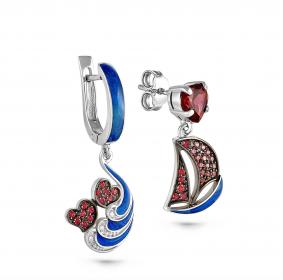 Серебряные серьги KABAROVSKY K12-052-2107 с родолитом и Swarovski K12-052-2107 фото