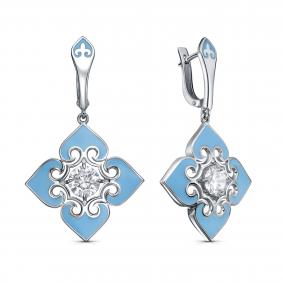 Серебряные серьги KABAROVSKY K12-1029-7905 с фианитом и эмалью K12-1029-7905 фото