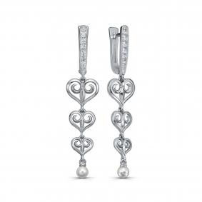 Серебряные серьги KABAROVSKY K12-1033-1500 с фианитом и жемчугом K12-1033-1500 фото