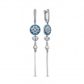 Серебряные серьги KABAROVSKY K12-1034-7905 с фианитом, жемчугом и эмалью K12-1034-7905 фото