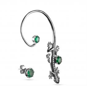 Серебряные серьги KABAROVSKY K12-108-1989 с ониксом и Swarovski K12-108-1989 фото