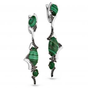 Серьги из белого золота KABAROVSKY K12-11025-4689 с малахитом и чёрным бриллиантом K12-11025-4689 фото