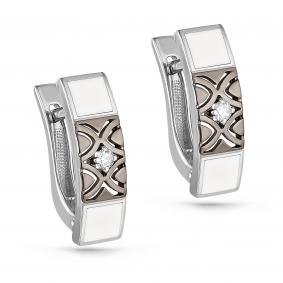 Серьги из белого золота KABAROVSKY K12-11046-1010 с бриллиантом и эмалью K12-11046-1010 фото