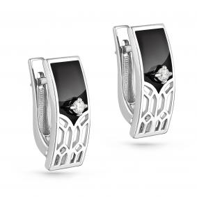 Серьги из белого золота KABAROVSKY K12-11047-1002 с бриллиантом и эмалью K12-11047-1002 фото