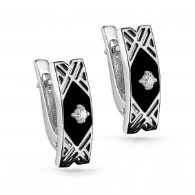 Серьги из белого золота KABAROVSKY K12-11048-1002 с бриллиантом и эмалью K12-11048-1002 фото