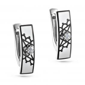 Серьги из белого золота KABAROVSKY K12-11222-1010 с бриллиантом и эмалью K12-11222-1010 фото