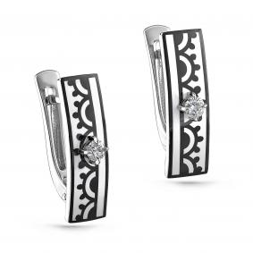 Серьги из белого золота KABAROVSKY K12-11223-1010 с бриллиантом и эмалью K12-11223-1010 фото